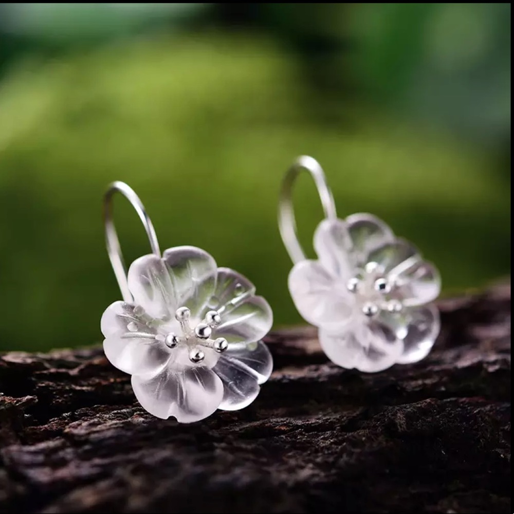 Delicate silver clear crystal flower earrings